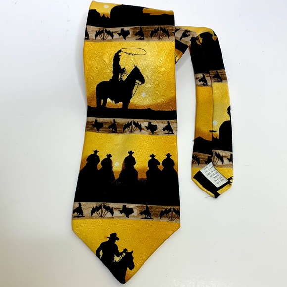 RM Style | Yellow & Black Cowboy Sunset Riders Necktie | 2000 Ralph Marlin & CO - Picture 2 of 9